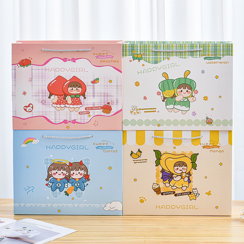 Túi Đựng Quà Sinh Nhật / Trà Sữa / Bánh Mì Kiếng Trung Suốt Hình Hoạt Hình Dễ Thương