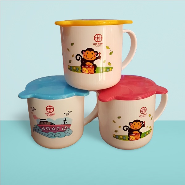 Cốc Uống Nước Có Nắp Đậy Hình Tai Gấu Cho Bé 180ml - Nhựa Việt Nhật