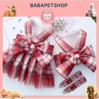 Yếm nơ xinh kèm dây dắt, dắt thú cưng đi dạo, đủ mọi kích thước, dây dắt chó mèo- Babapetshop