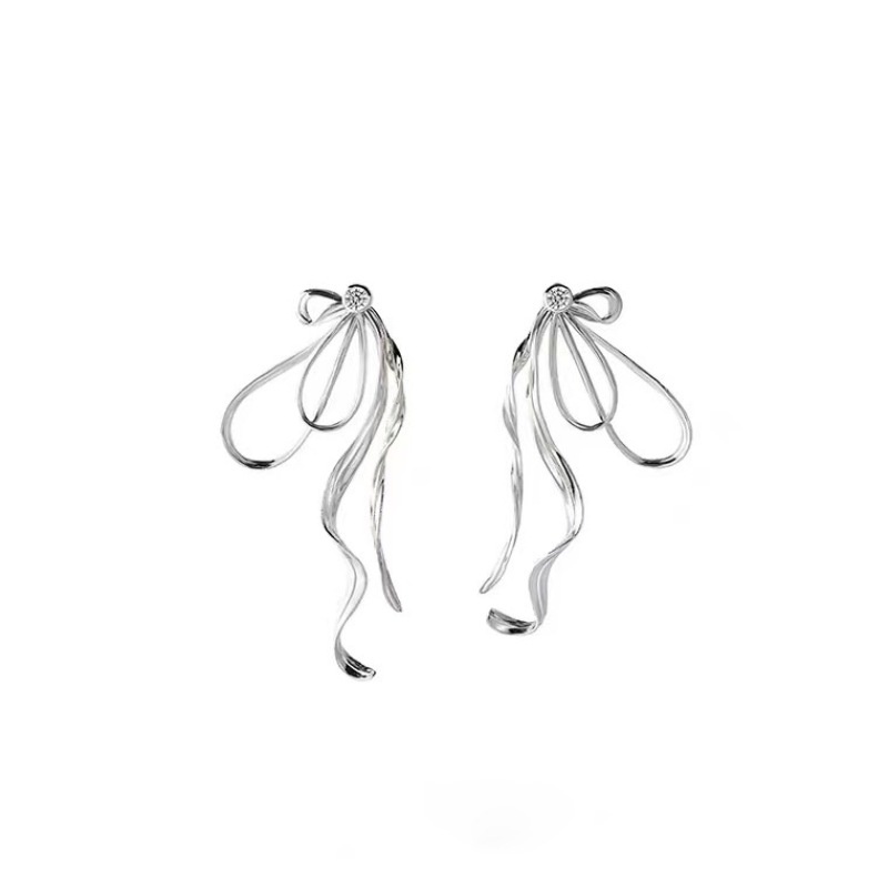 Bông Tai Mạ Bạc 925 Hình Nơ Đính Kim Cương Đơn Giản Sáng Tạo Thời Trang Phong Cách Hàn Quốc