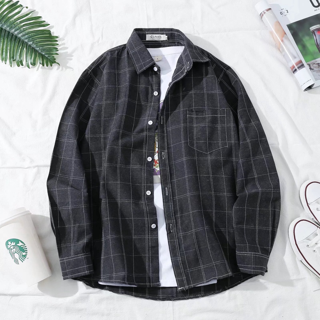 Áo Sơ Mi Nam Tay Dài Dáng Rộng In Họa Tiết Phong Cách hip hop Hàn Quốc Cỡ M-3XL