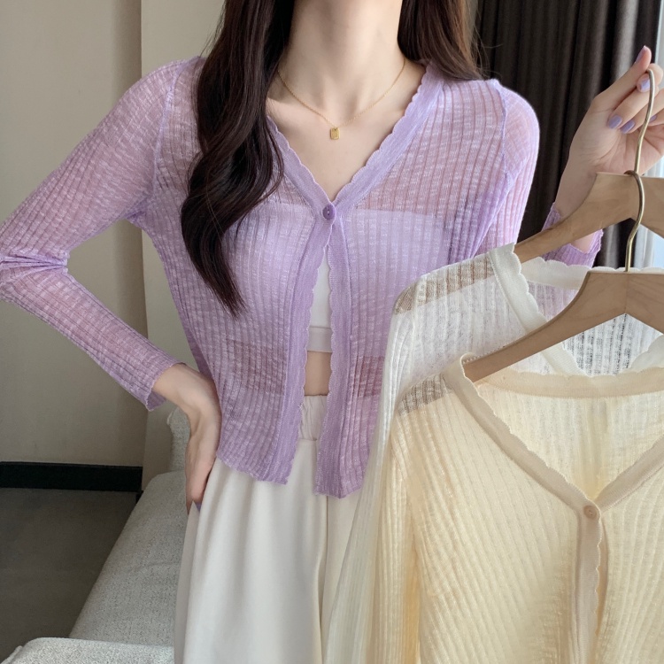 C & M Áo Khoác Cardigan Dệt Kim Mỏng Màu Trơn Cài Một Hàng Nút Phong Cách Hàn Quốc