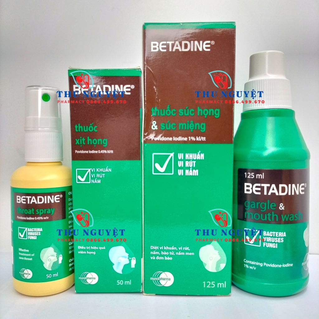 Xịt & súc miệng BETADINE hiệu quả với viêm họng