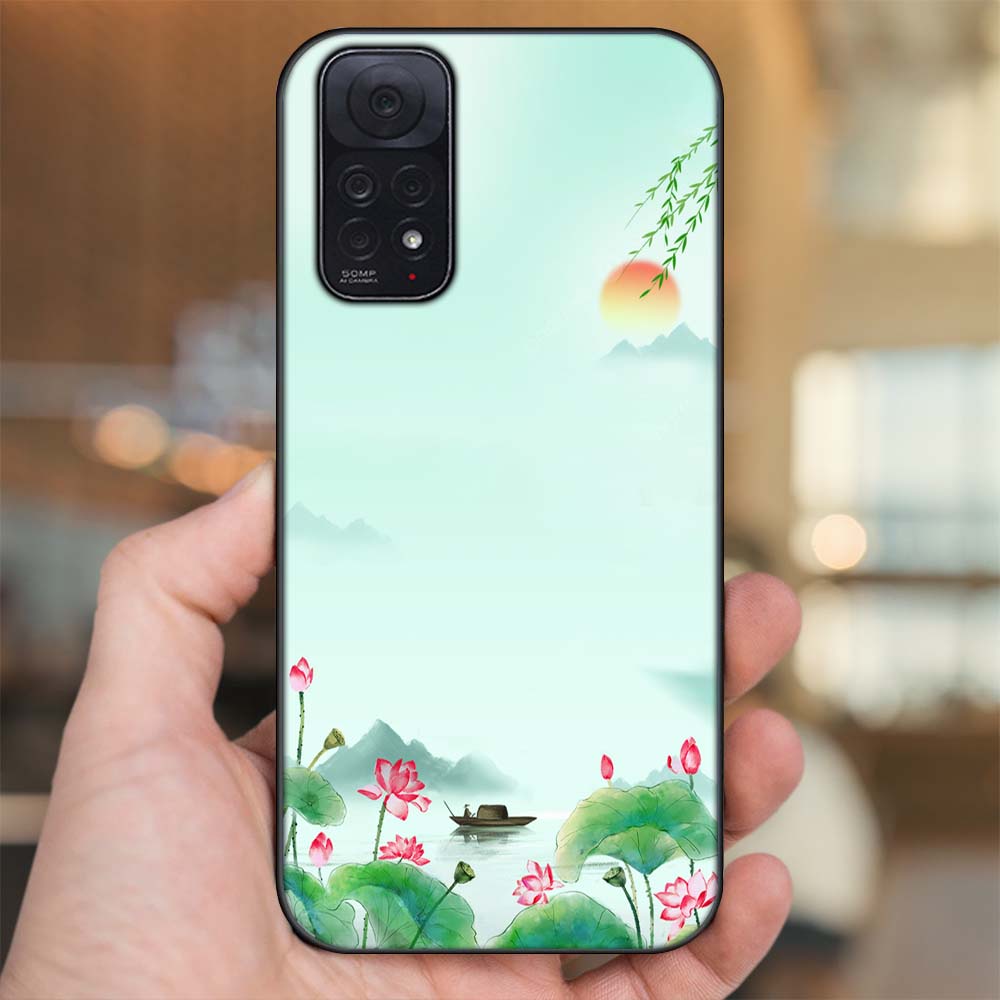 Ốp lưng Xiaomi Redmi Note 11, Note 11s viền đen in hình Hoa Sen Hoa Đẹp