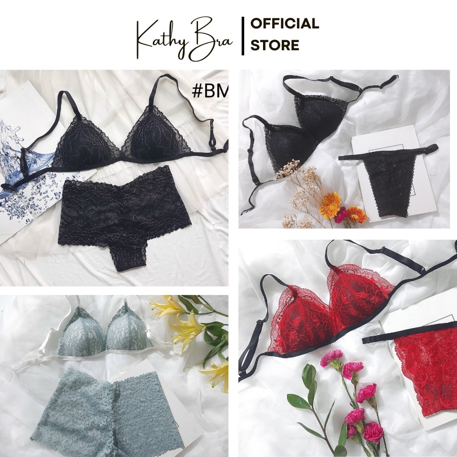 B36 Set Bộ Đồ Lót Ren KATHY BRA Bralette Không Gọng Mút Mỏng Ren Mềm Mịn Cao Cấp Nhiều Màu