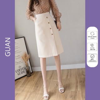 Chân váy chữ a công sở dáng dài qua gối phối cúc thời trang, chân váy công sở nữ