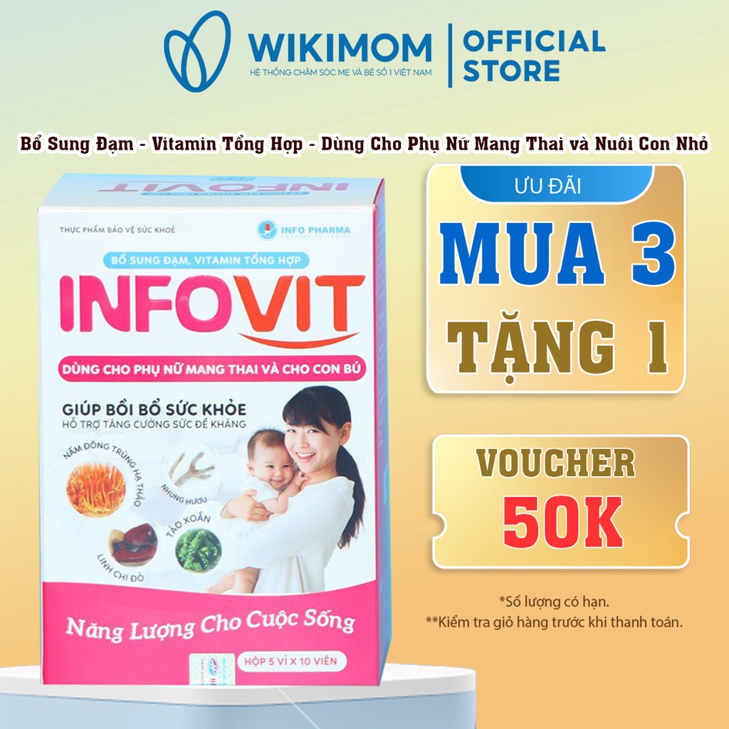 Vitamin tổng hợp Infovit 50 viên - Wikimom - Bổ sung Vitamin A, B, E, D, Kẽm, Sắt và khoáng chất cho phụ nữ mang thai