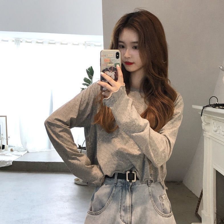 Áo Thun Lửng Tay Dài Dáng Rộng Phong Cách Hàn Quốc Thời Trang Thu Đông Cho Nữ