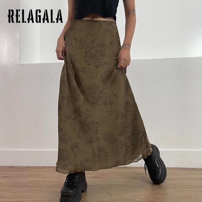 Chân Váy Dài Lưng Cao In Họa Tiết Phong Cách Retro Thời Trang 2023 Cho Nữ