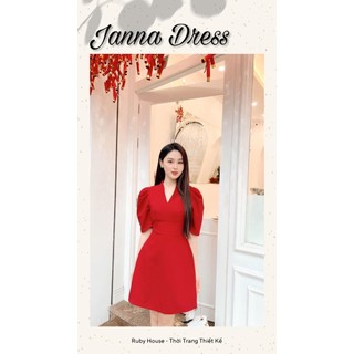 Váy tay bồng cổ V tiểu thư Ruby
