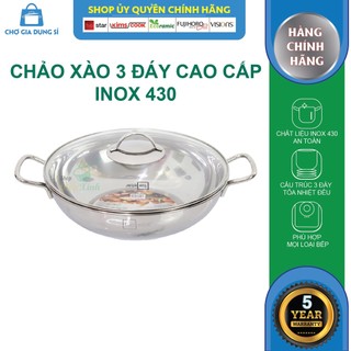 Chảo lẩu xào 3 đáy inox 430 Fivestar Standard nắp kính FSCL32001 (32cm) W32-3DG