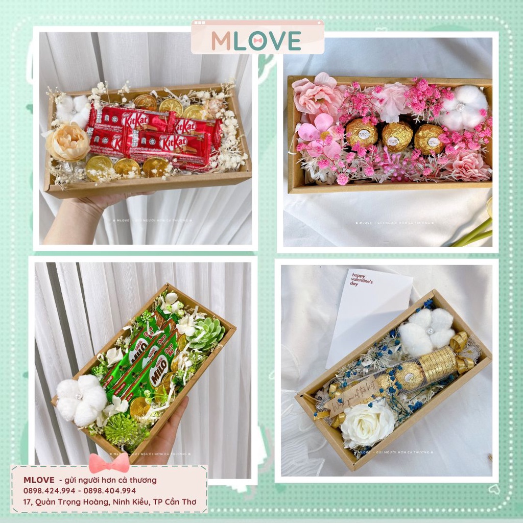 {giảm giá} socola valentine siêu đẹp, Hộp quà quà tặng valentine được trang trí sẵn hoa khô và socola nhiều tông màu