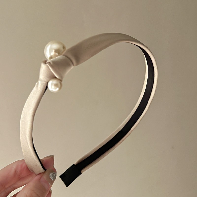 Băng Đô Vải Satin Thắt Nút Đính Ngọc Trai Phong Cách Retro Pháp