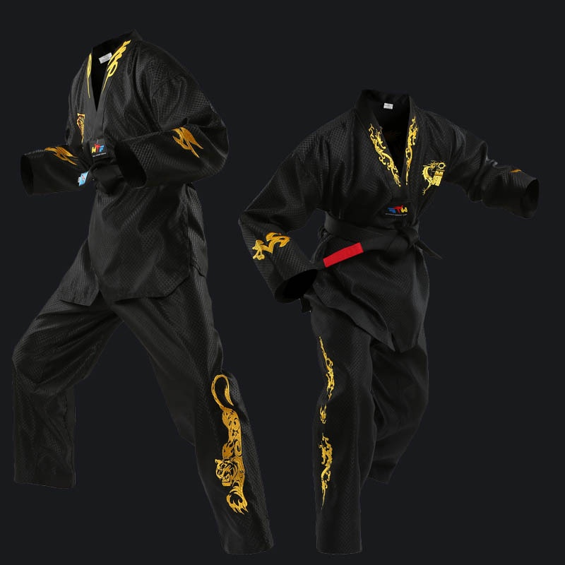 Bộ Quần Áo Tập Võ Taekwondo Màu Đen Phong Cách Hàn Quốc Cao Cấp Dành Cho Nam Nữ