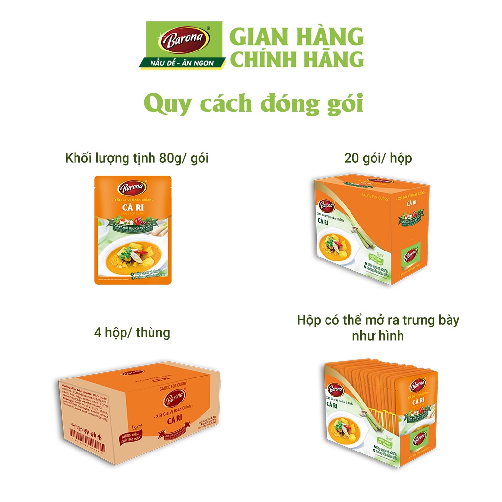 Combo 3 Gói Gia Vị Cà Ri Barona 80g ướp ngon chuẩn vị không cần nêm nếm