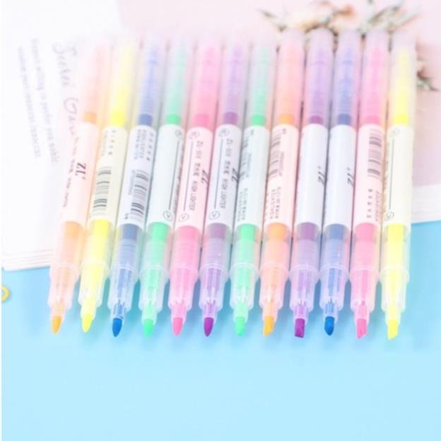 Bút highlight pastel 2 đầu - dạ quang 1 set / 6 cái cao cấp - Đồ dùng học tập bút highlight cute - HIKOMA STORE