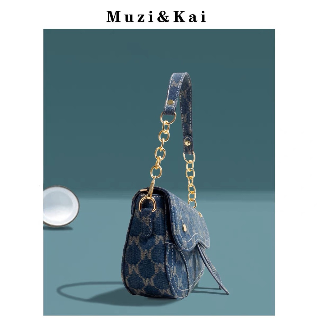 Túi xách yên ngựa Muzi&Kai Jeans họa tiết chữ M trendy cho cô nàng cá tính