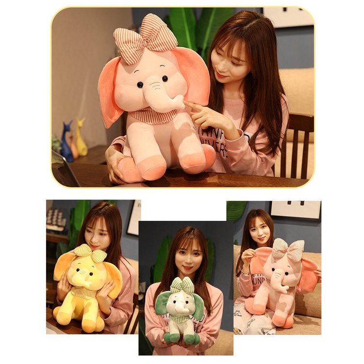 Thú Nhồi Bông Hình Voi Đeo Nơ Nhiều Màu Dễ Thương