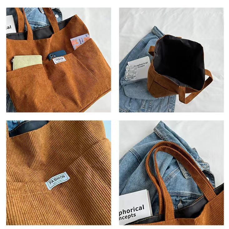 Túi Xách Nữ Vải Nhung Kẻ Sọc Nhiều Ngăn Thời Trang