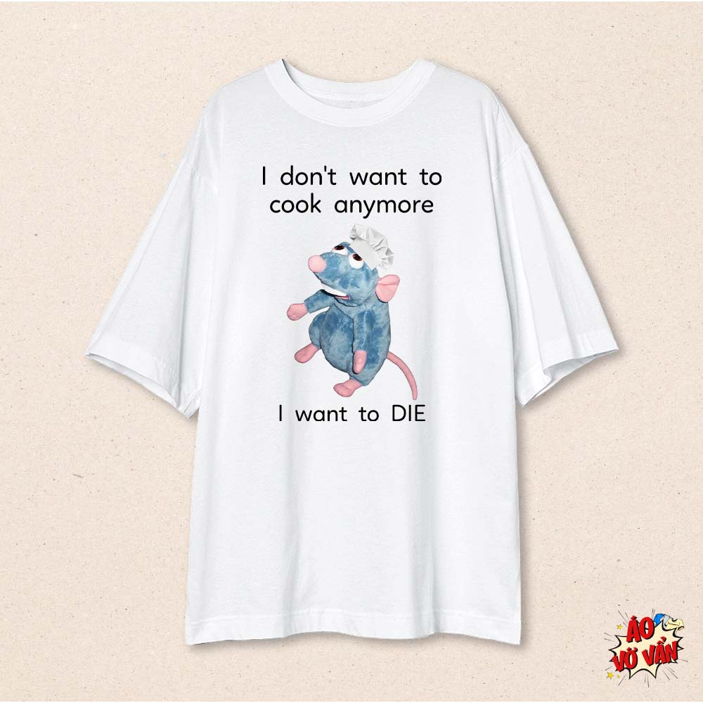 Áo phông Unisex Oversize cotton 100% Chú chuột đầu bếp buồn bã | Áo Vớ Vẩn