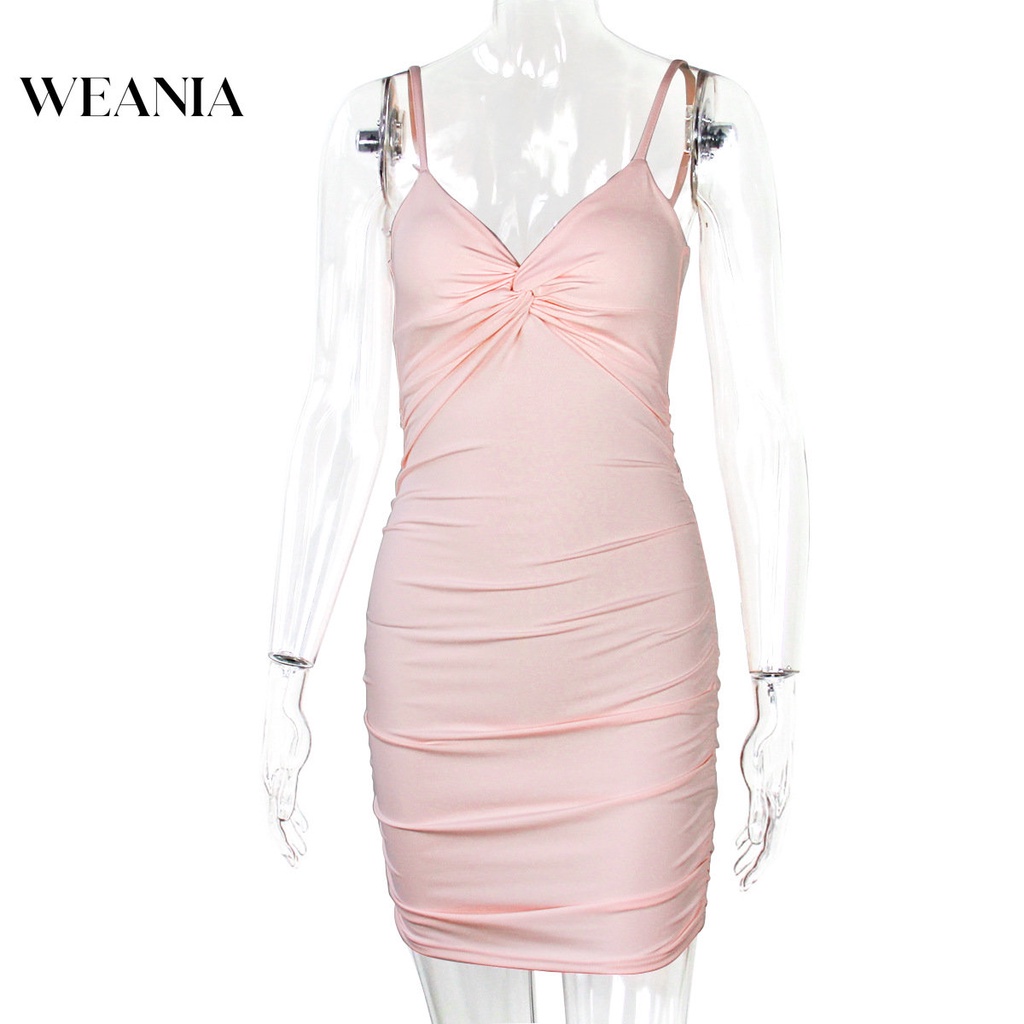 Đầm Hai Dây Hở Lưng Xếp Ly Thắt Nút Gợi Cảm Cho Nữ