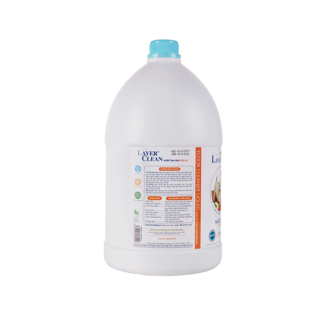 Nước lau sàn Layer Clean hữu cơ an toàn cho bé  can 5 lít hương gió biển, hương quế, hương nước hoa