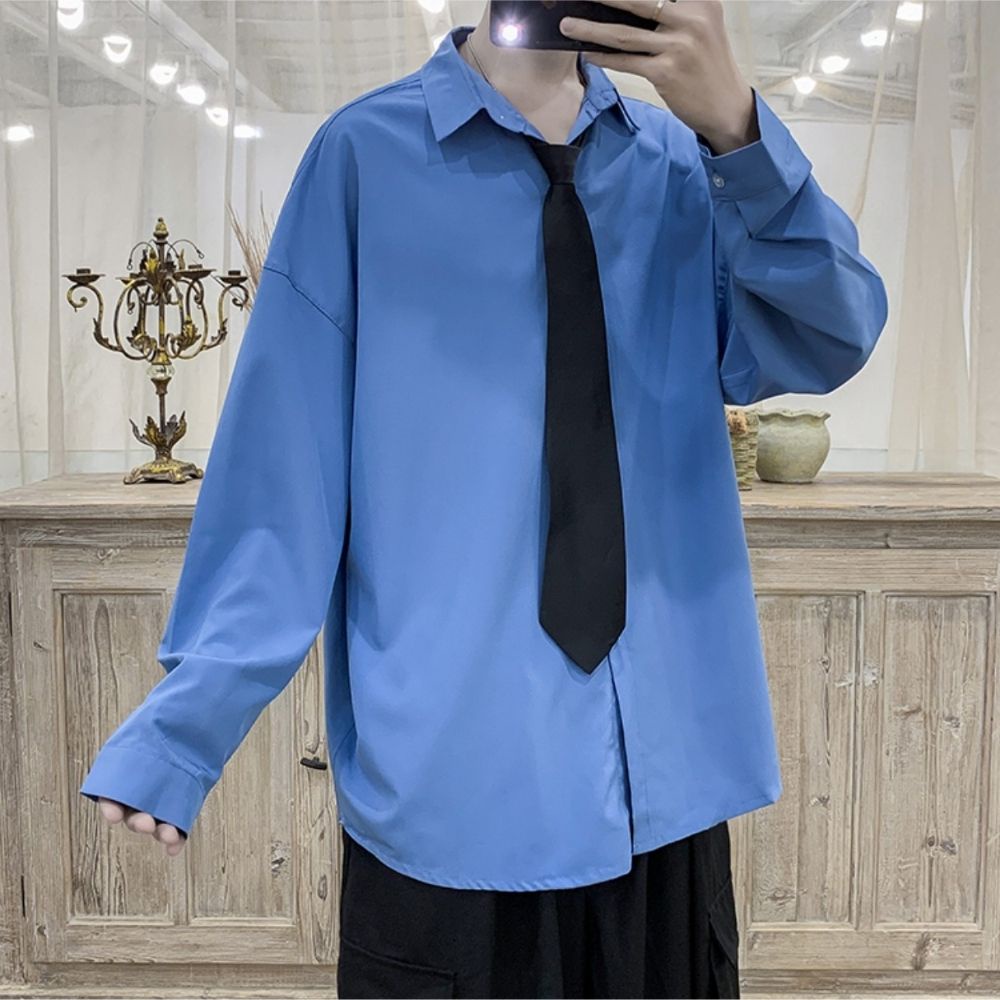 Mẫu mới áo sơ mi dài tay unisex trơn tặng kèm Cravat dáng rộng cá tính SOZO AO SOMI 9000020C