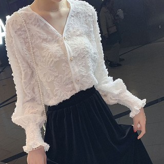 [ORDER] Áo sơ mi nữ Voan hoa cổ V tiểu thư Hàn Quốc (ORDER) - Có ảnh thật