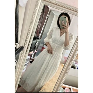 [Order] Váy trắng dài cổ V retro (Kèm ảnh thật)