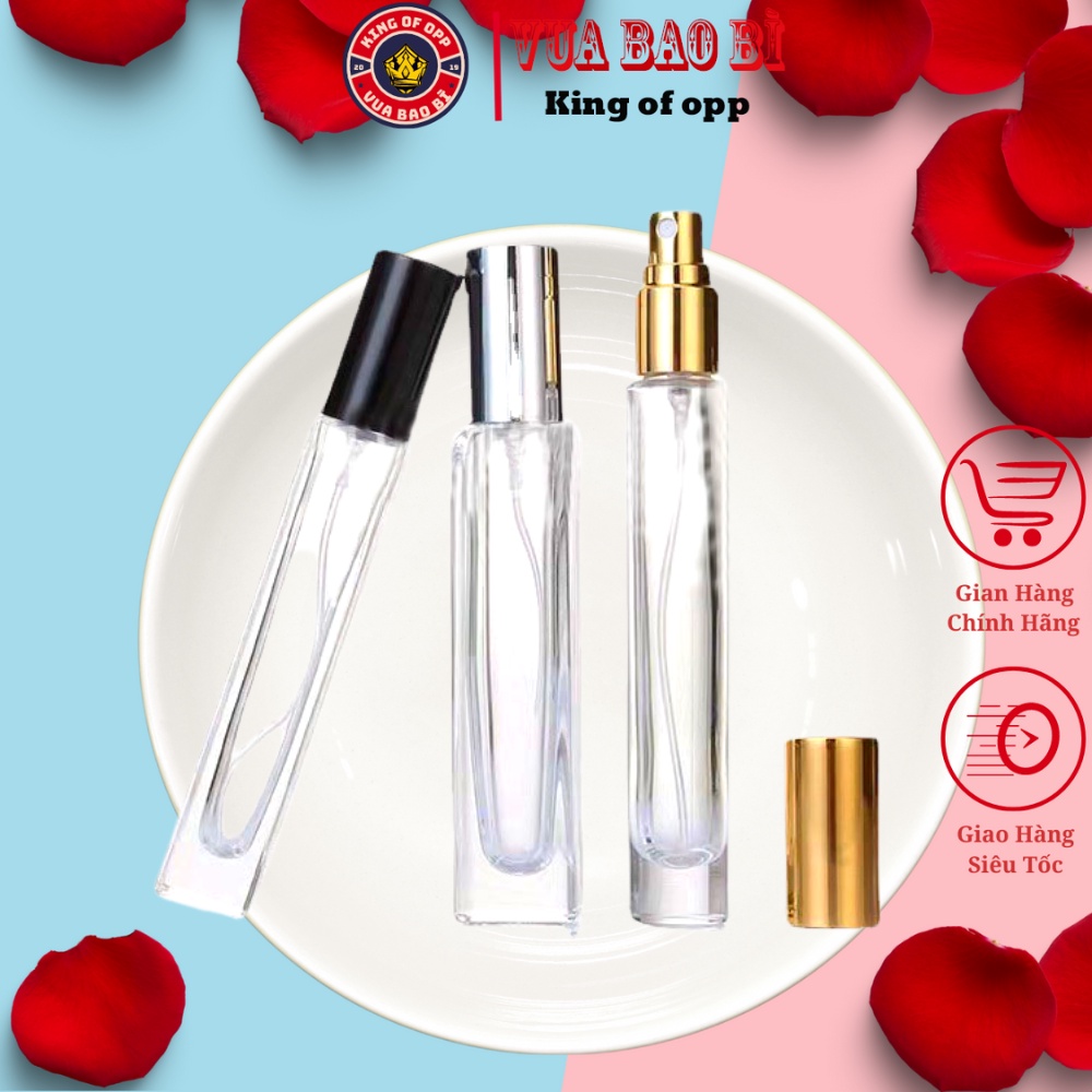 Chai chiết nước hoa thủy tinh 10ml dáng dài cạnh vuông, chiết nước hoa tiện lợi, lọ chiết serum - VUA BAO BÌ