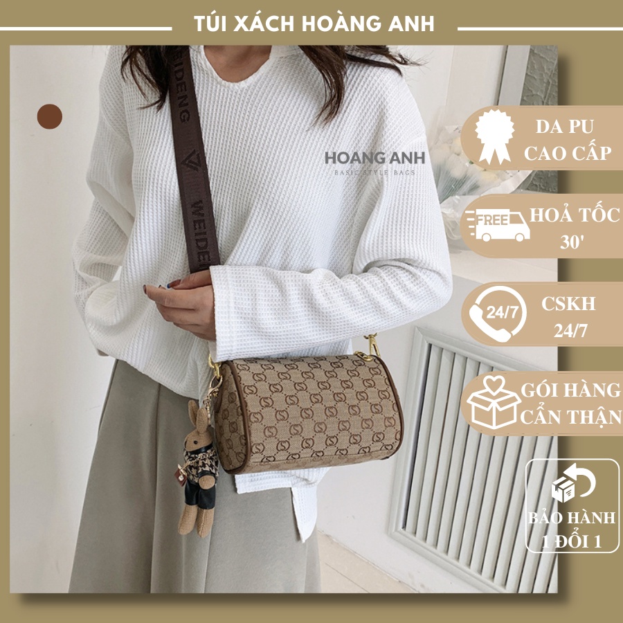 Túi xách nữ ống tròn nữ chất da mix hoạ tiết thời trang đeo vai đeo chéo H71