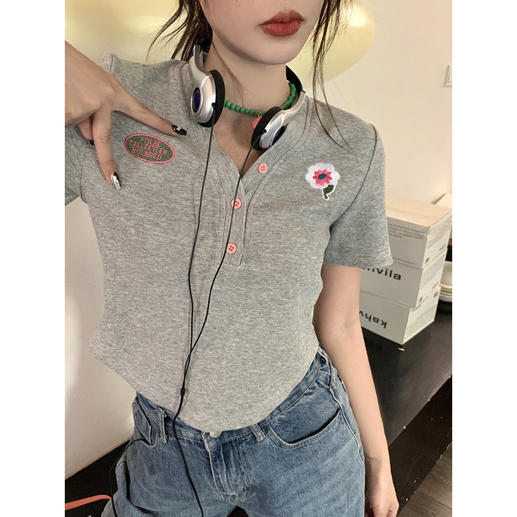 NZN Áo Thun Tay Ngắn Cổ Chữ V Màu Trơn Đơn Giản Thời Trang Phong Cách Hàn Quốc Cho Nữ