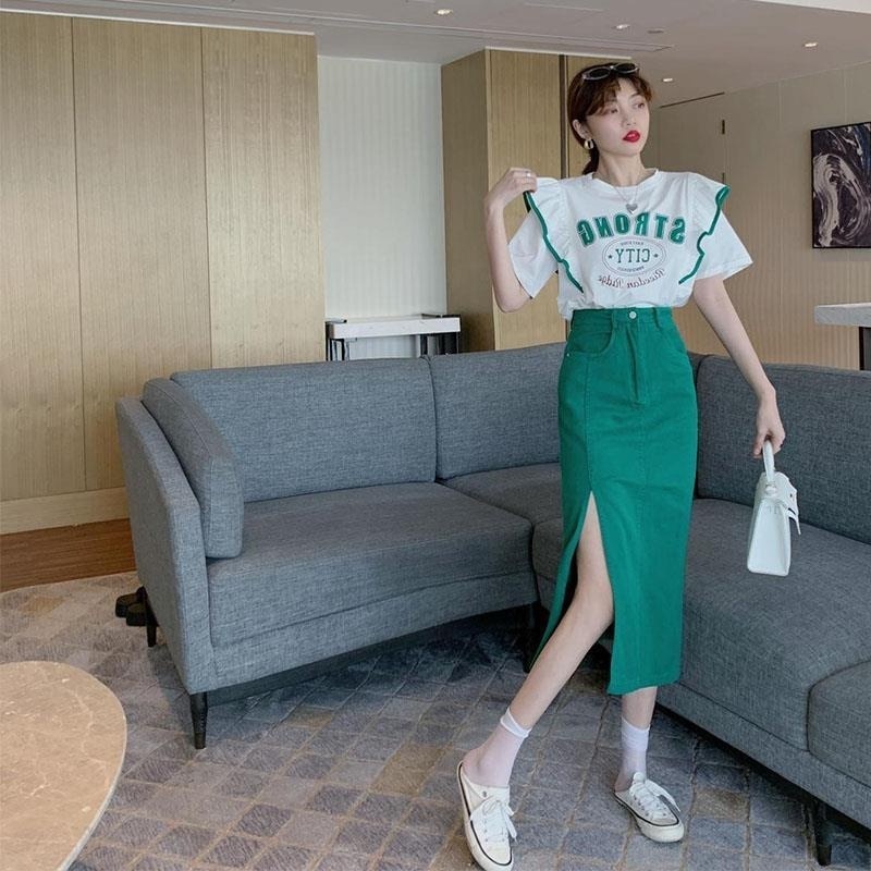 Set Áo Thun Ngắn Tay Và Chân Váy Màu Xanh Lá Thời Trang Mùa Hè Xinh Xắn Dành Cho Nữ