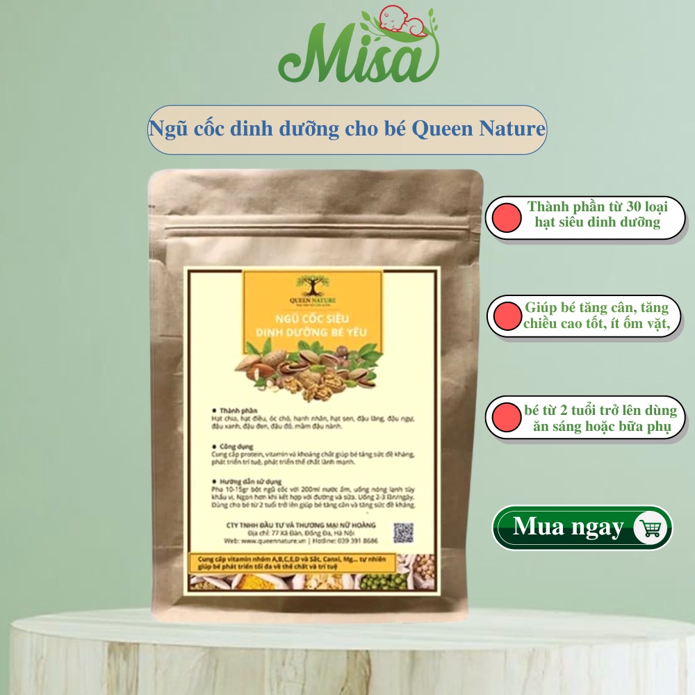 Ngũ Cốc Cho Bé Ăn Sáng Queen Nature ,ngũ cốc dành cho bé 2 tuổi trở lên cung cấp dinh dưỡng cho bé tăng kg khỏe mạnh