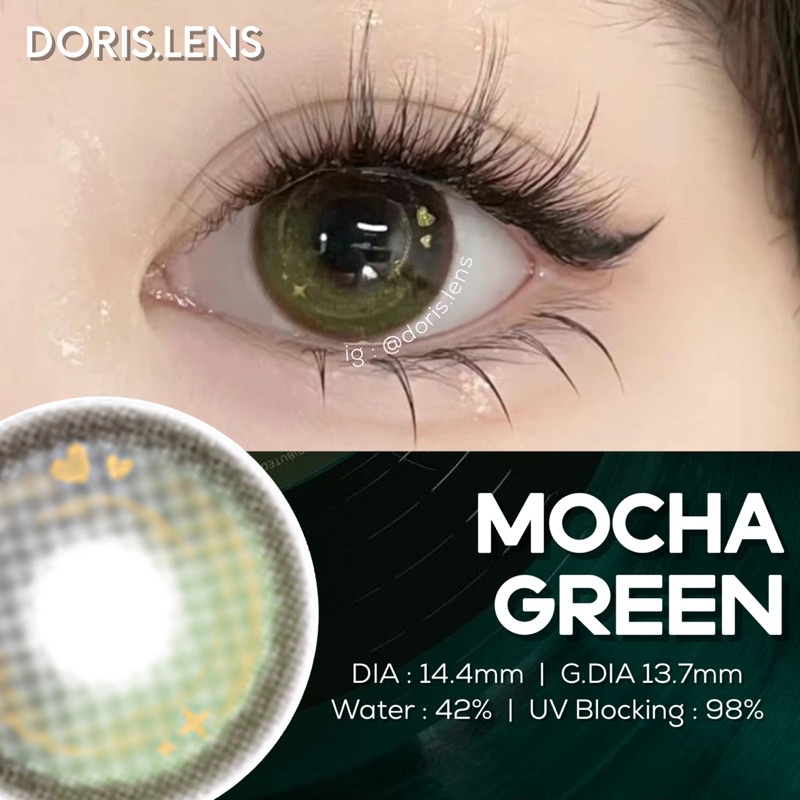 Kính Áp Tròng DORIS.LENS - MOCHA GREEN Giãn To 14.4mm Lens Mắt Xanh Trái Tim Hot Douyin 0 Đến 6 Độ Lệch Độ