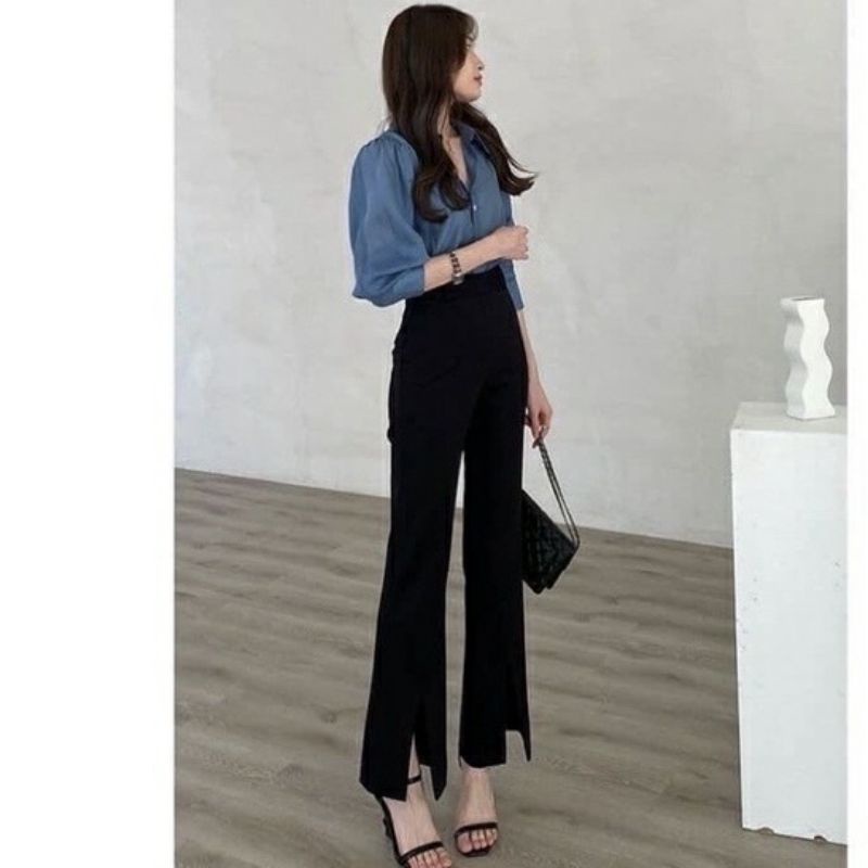 Quần ống loe cạp cao dày dặn siêu đẹp