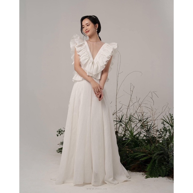 POXI - Đầm cưới cánh tiên cách điệu, tùng váy xoè đuôi cá - Size S