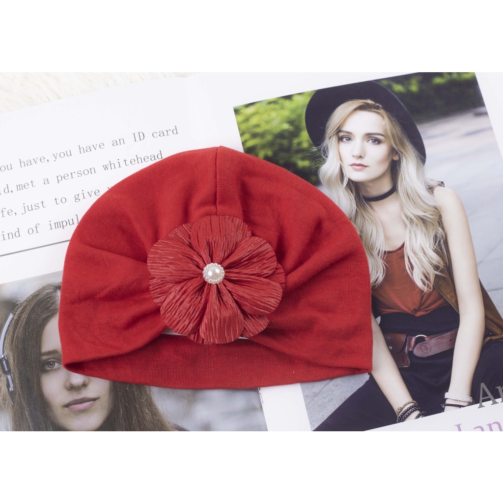 Mũ turban đính hoa cho bé gái