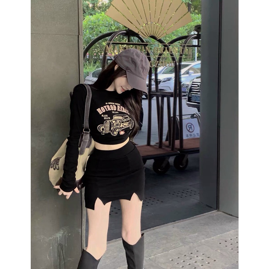 Áo thun tay dài  REBEL bo chun eo 2 màu xám,  đen alohashop91