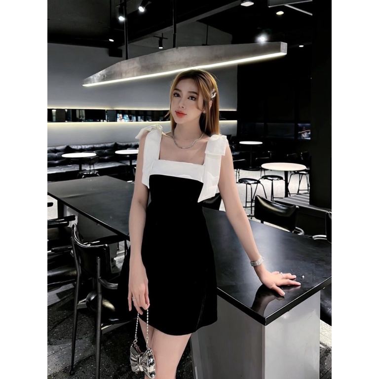 ĐẦM NHUNG CỨNG HAI DÂY CÓ NƠ ÔM EO DÁNG NGẮN MIX MÀU CỰC XINH ĐẸP NỮ TÍNH ĐI CHƠI DỰ TIỆC HÀNG SIÊU CẤP LOẠI 1