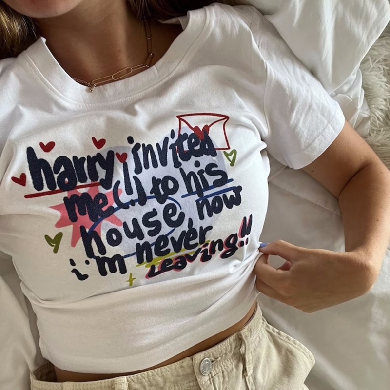 Áo Thun Ngắn Tay Cổ Tròn In Chữ Đơn Giản Dành Cho Nữ