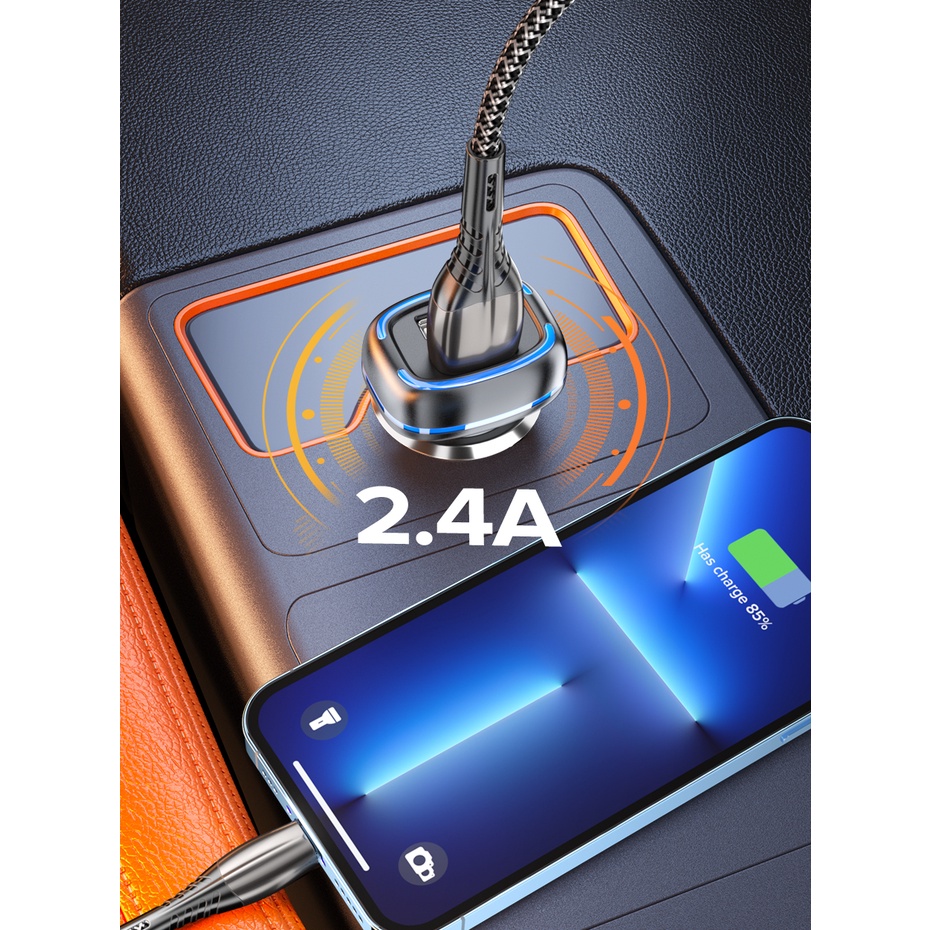 Tẩu sạc nhanh QOOVI 4.8A hai cổng USB 3.0 có đèn led thích hợp cho xe hơi Android
