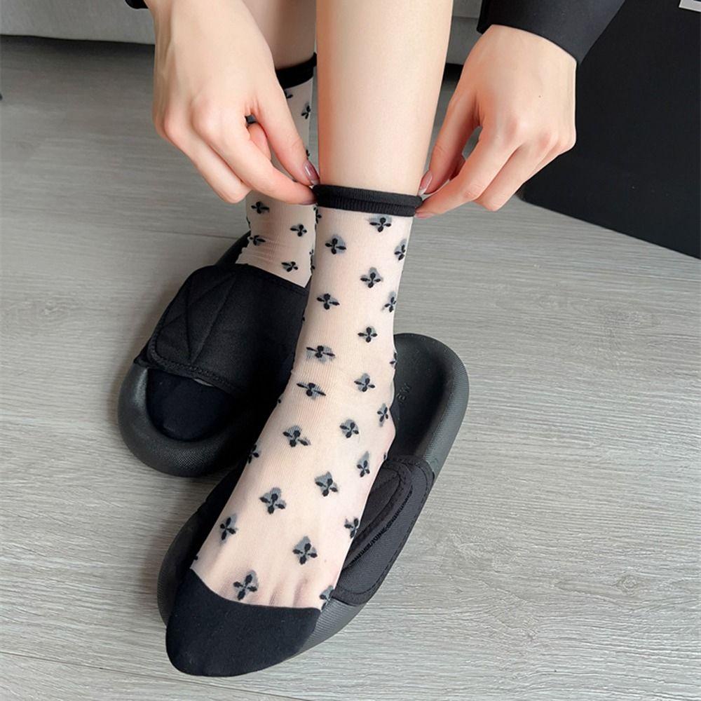 AROMA Vớ Lụa Thủy Tinh Siêu Mỏng Co Giãn In Họa Tiết Sọc Dễ Thương Dành Cho Nữ