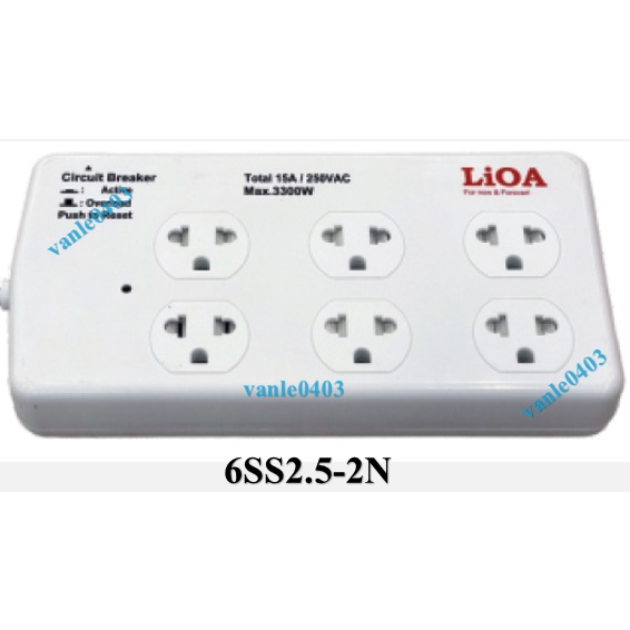 Ổ cắm điện 3 chấu đa năng LIOA 6 ổ cắm 6 công tắc công suất 2000 watt dây dài 3 mét 6DOF32N