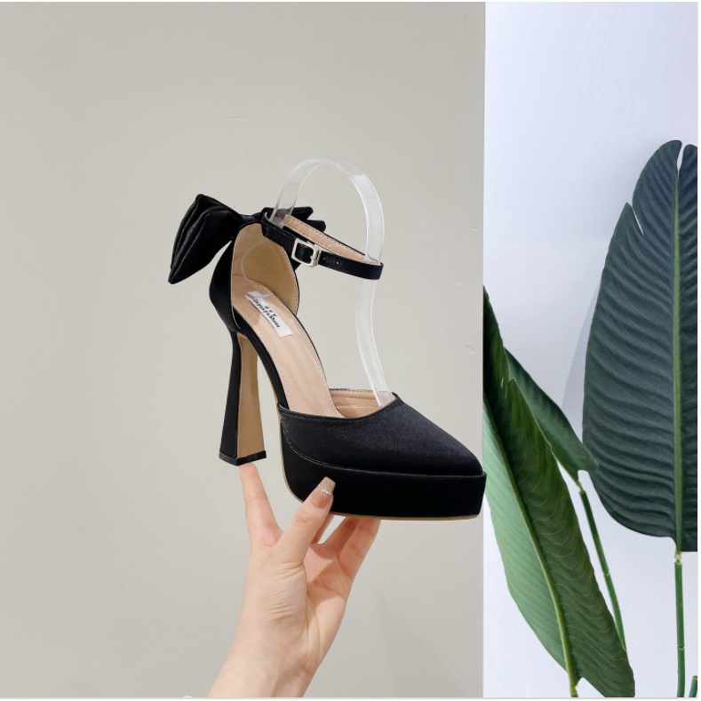 Giày Cao Gót Mũi Nhọn Chống Thấm Nước Thiết Kế Thắt Nơ Phong Cách Âu Mỹ Hàng Mới 2023 Dành Cho Bạn Nữ