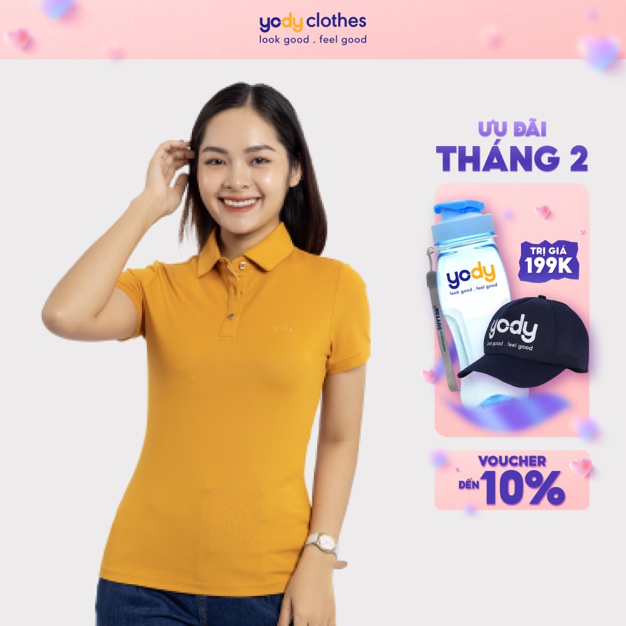 Áo phông polo nữ YODY cổ bẻ vải mắt chim cao cấp thấm hút tốt APN5434