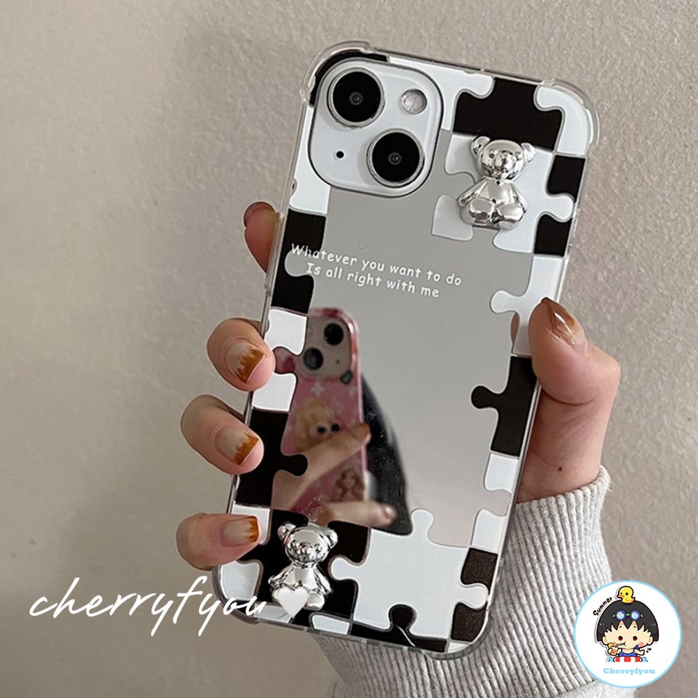 Ốp Điện Thoại TPU Mềm Mạ Gương Họa Tiết Gấu Cho IPhone 14 13 12 11 Pro Max XS XR 8 7 Plus