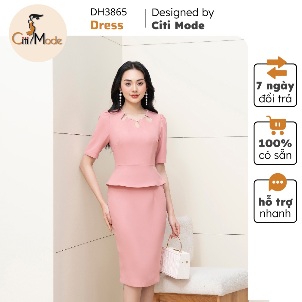 Đầm công sở CITI MODE FASHION thiết kế dáng ôm hồng peplum phối cổ ngọc DH3865
