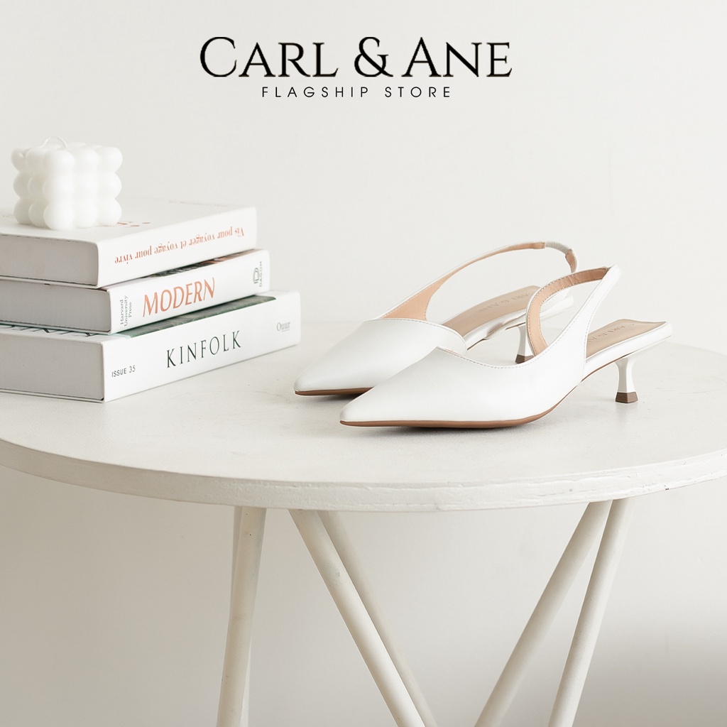 Carl & Ane - Giày cao gót nữ dáng Slingback mũi nhọn phong cách thanh lịch màu trắng - CL037