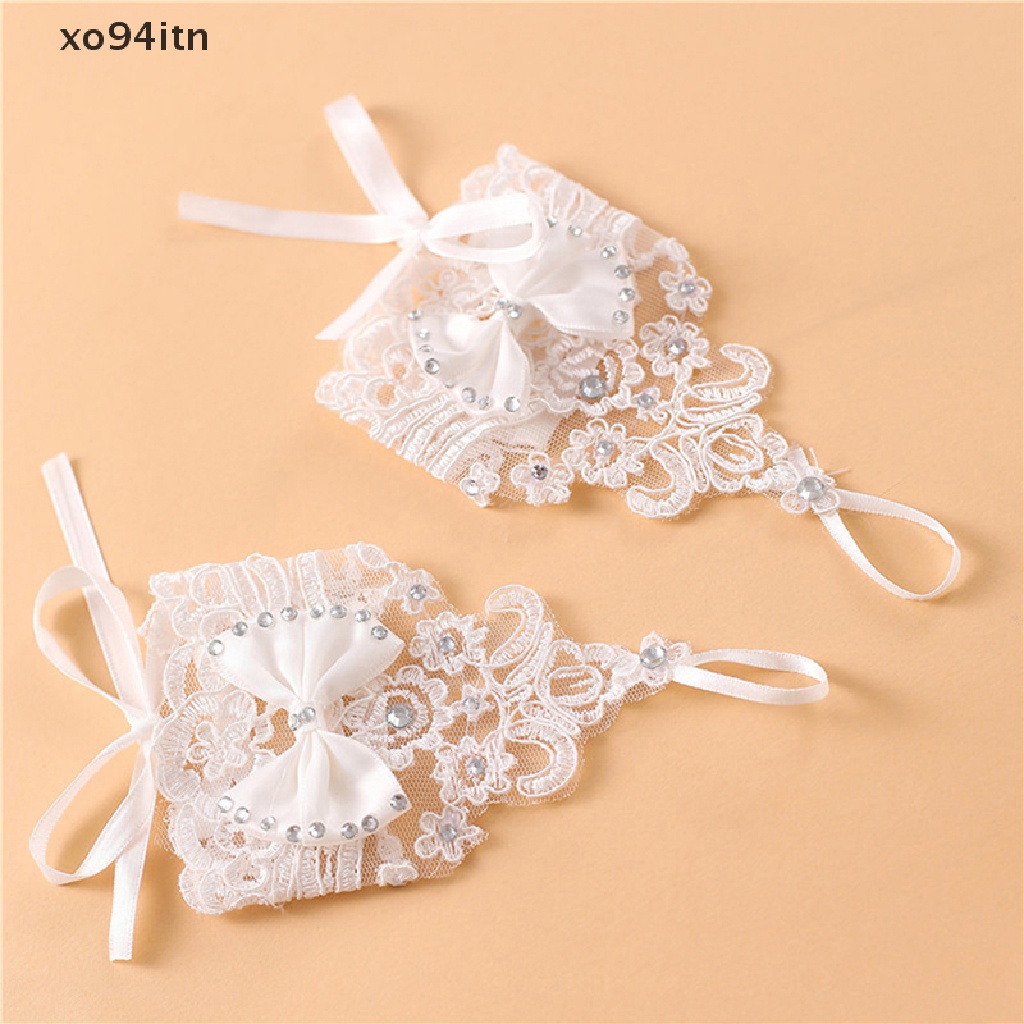 Găng Tay Ren Ngắn Hở Ngón Đính Đá Cho Cô Dâu